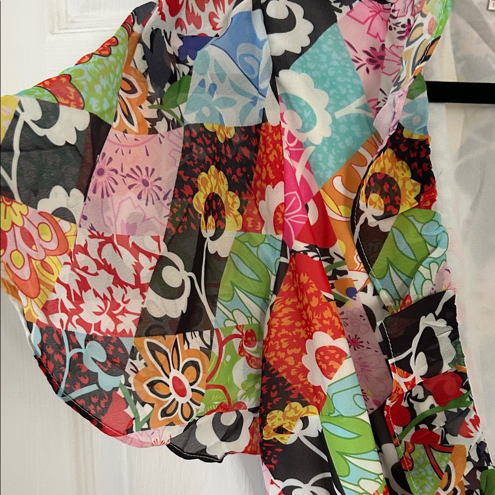 Colorful Patchwork Asymmetrical Wrap Around Dress - image 3